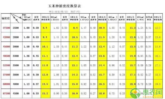 玉米株距计算方法讲解（附种植密度换算表）